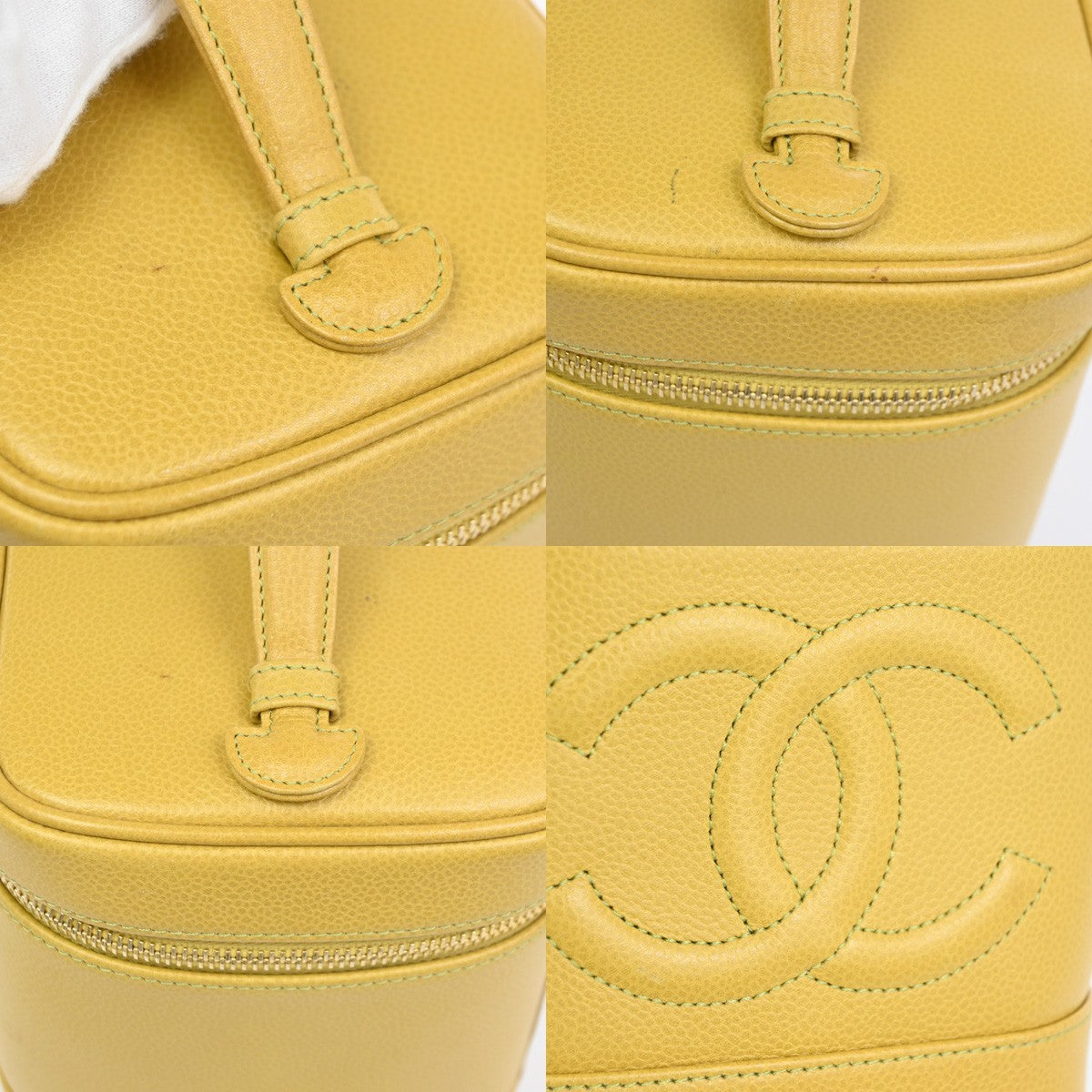 Chanel Vintage Timeless Cosmetic Case Caviar Yellow Leather Clutche & Pouche Bag (Pre-Owned)