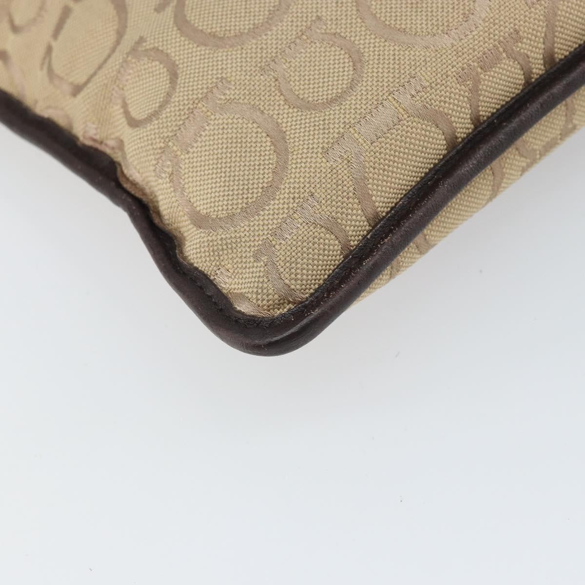 Salvatore Ferragamo Gancini Canvas Beige Canvas Shoulder Bag Bag (Pre-Owned)