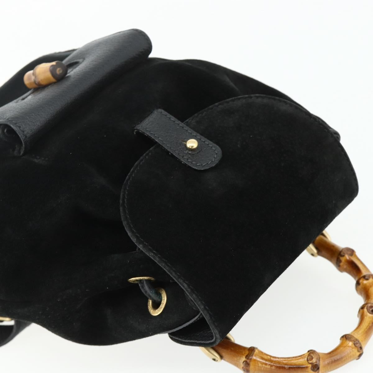 Gucci Gucci Bamboo Daim Black Suede Backpack Bag (Pre-Owned)