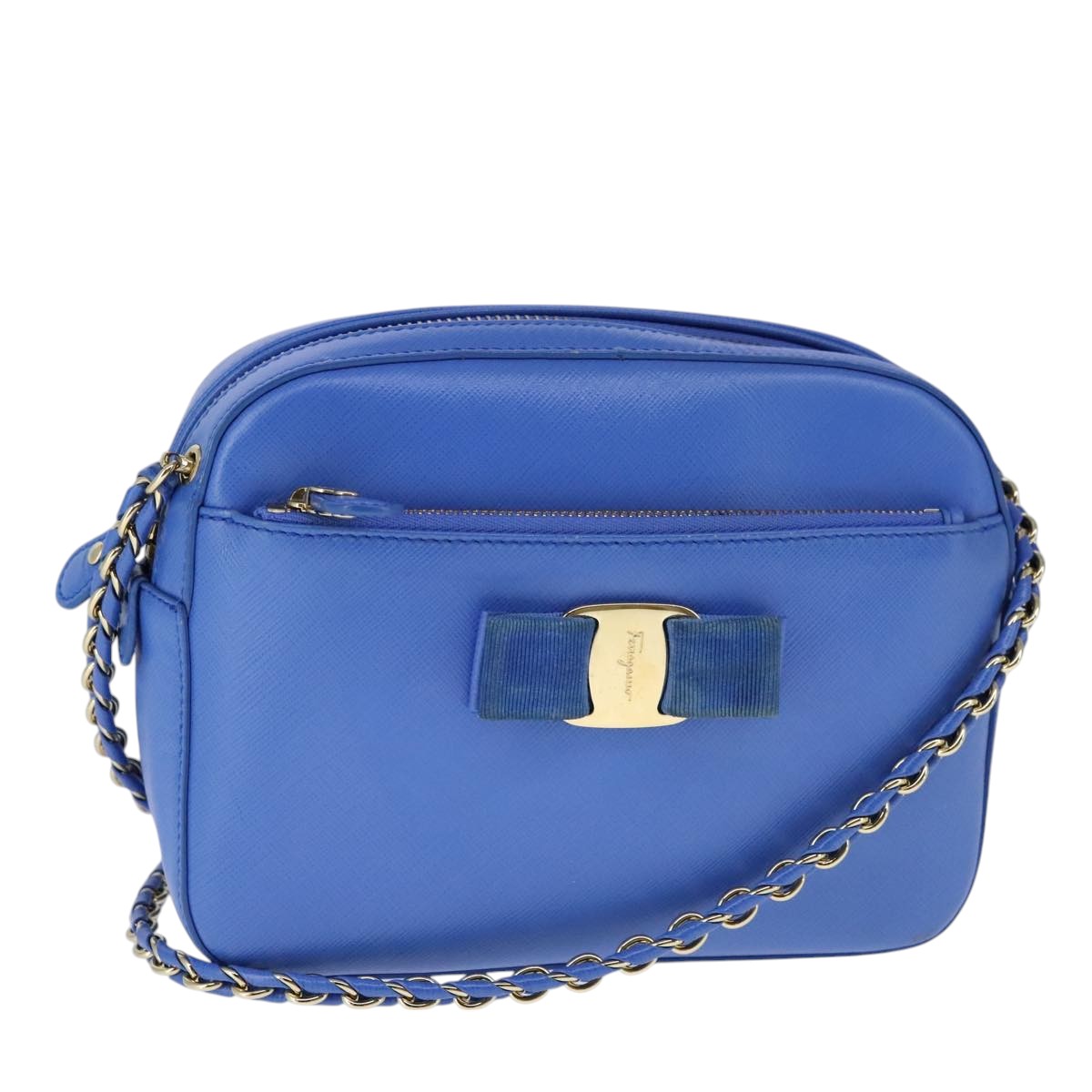 Salvatore Ferragamo Vara Blue Leather Shoulder Bag (Pre-Owned)