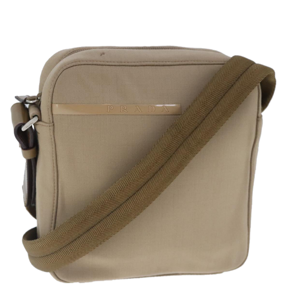Prada Tessuto Beige Canvas Shoulder Bag (Pre-Owned)
