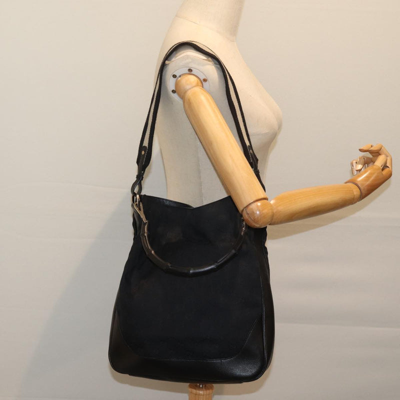 Gucci Bamboo Black Canvas Shoulder Bag (Pre-Owned)