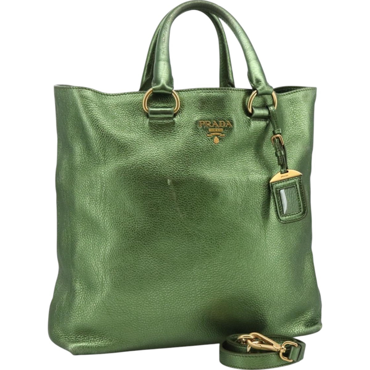 Prada Saffiano Green Leather Tote Bag (Pre-Owned)