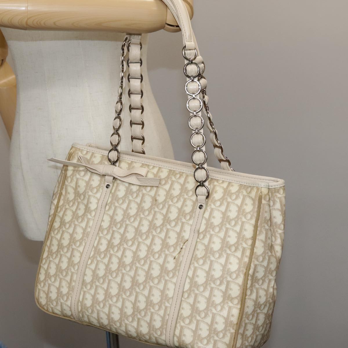 Dior Romantique Beige Canvas Shoulder Bag (Pre-Owned)