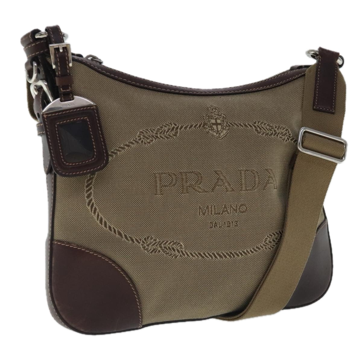 Prada Canapa Beige Canvas Shoulder Bag (Pre-Owned)