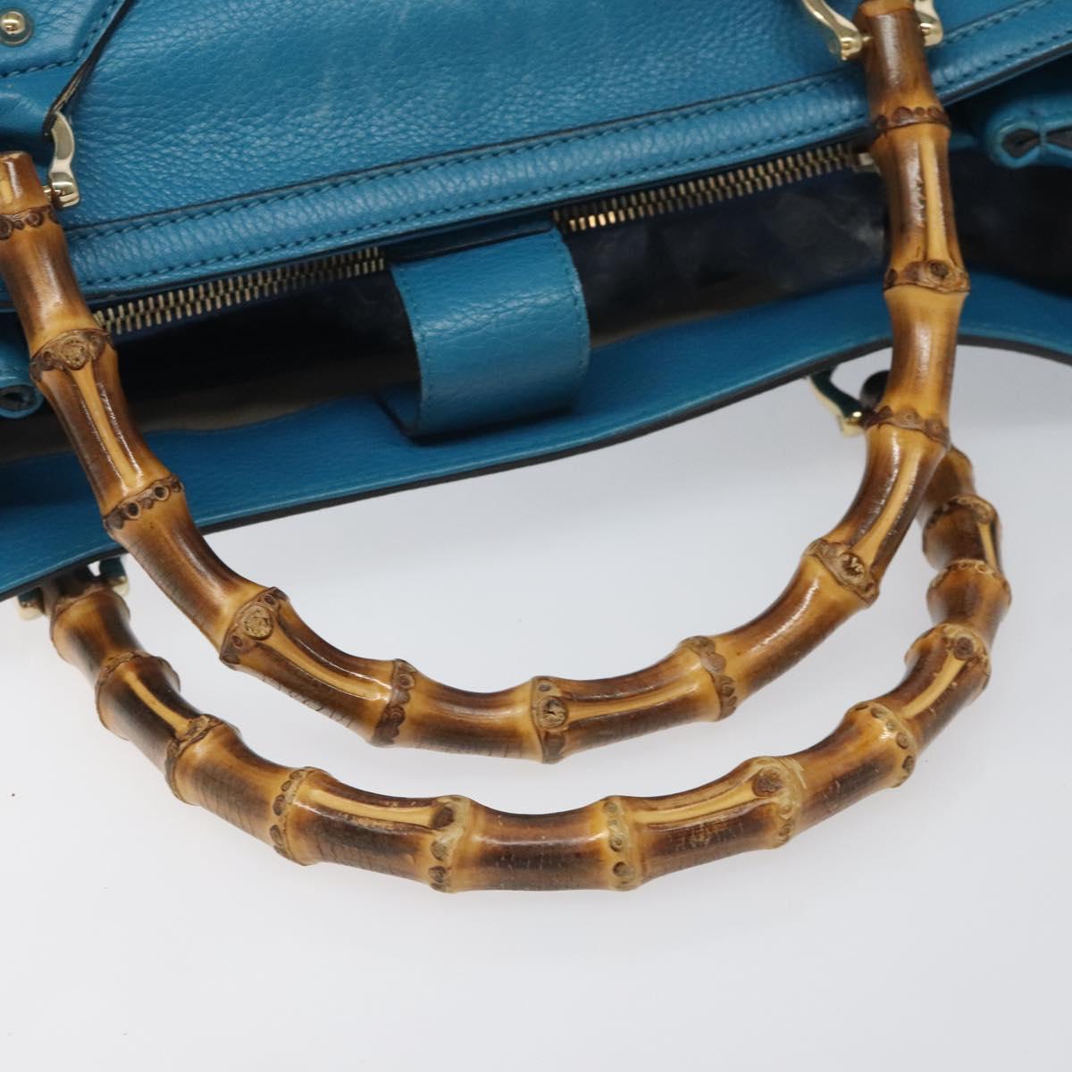Gucci Bamboo Blue Leather Handbag (Pre-Owned)