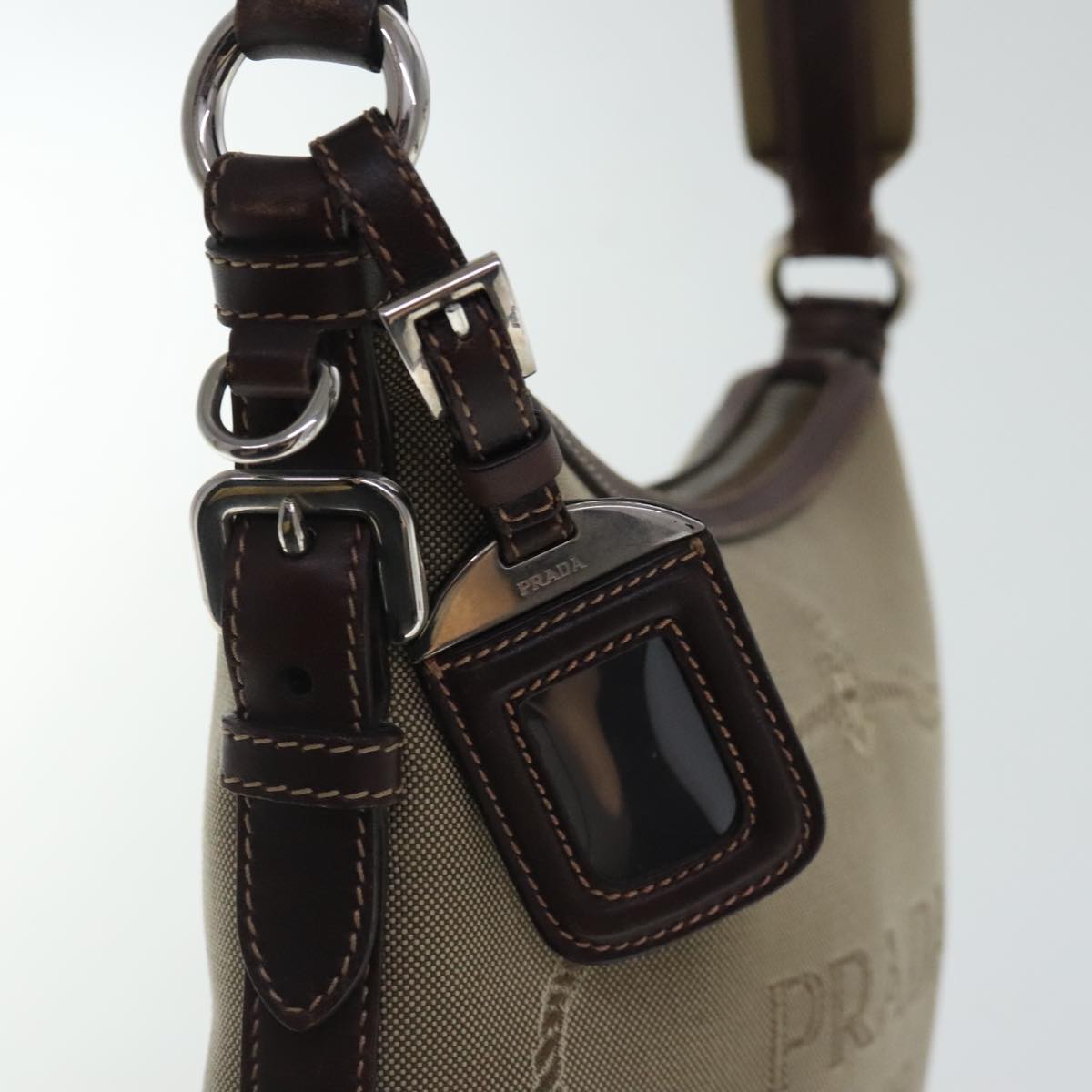 Prada Canapa Beige Canvas Shoulder Bag (Pre-Owned)