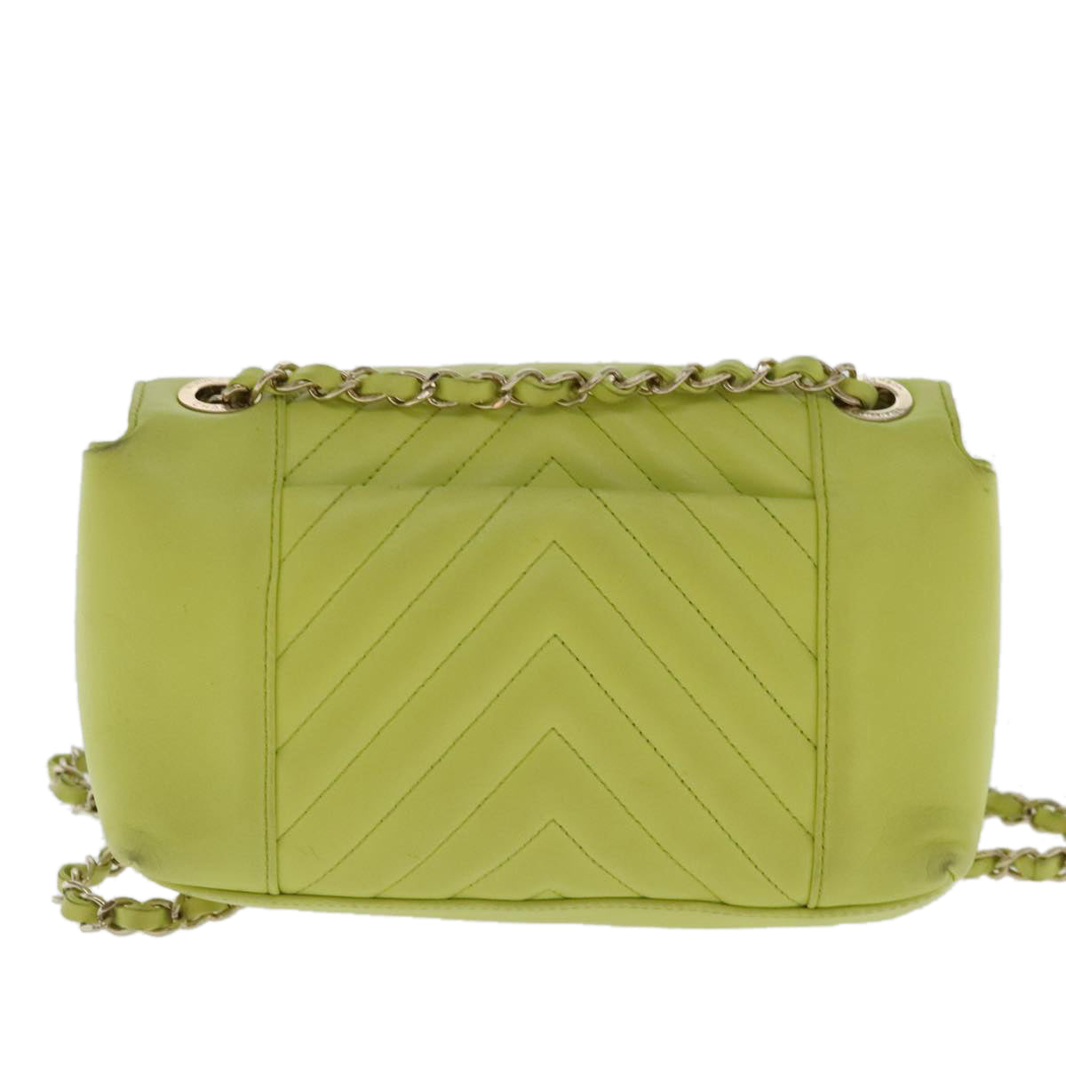 Chanel V-Stich Green Leather Shoulder Bag (Pre-Owned)