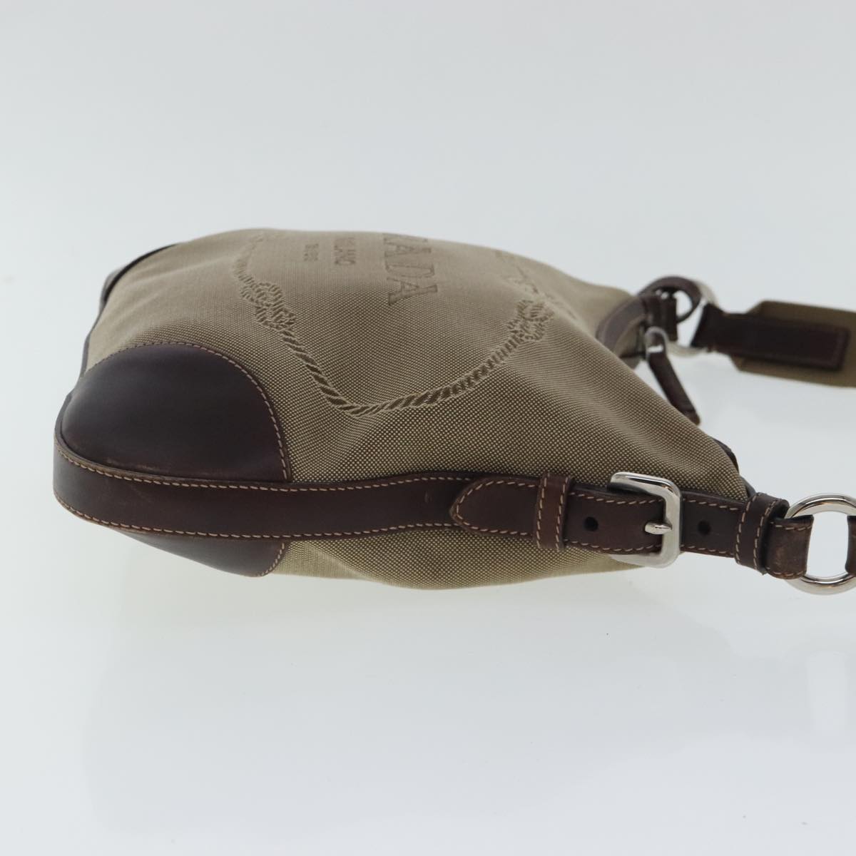 Prada Canapa Beige Canvas Shoulder Bag (Pre-Owned)