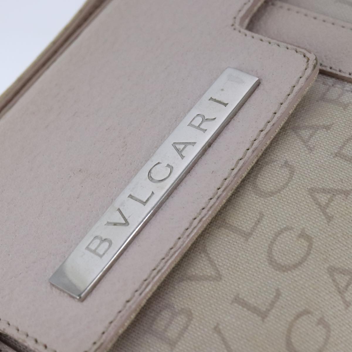 Bulgari Logo Mania Beige Canvas Shoulder Bag (Pre-Owned)