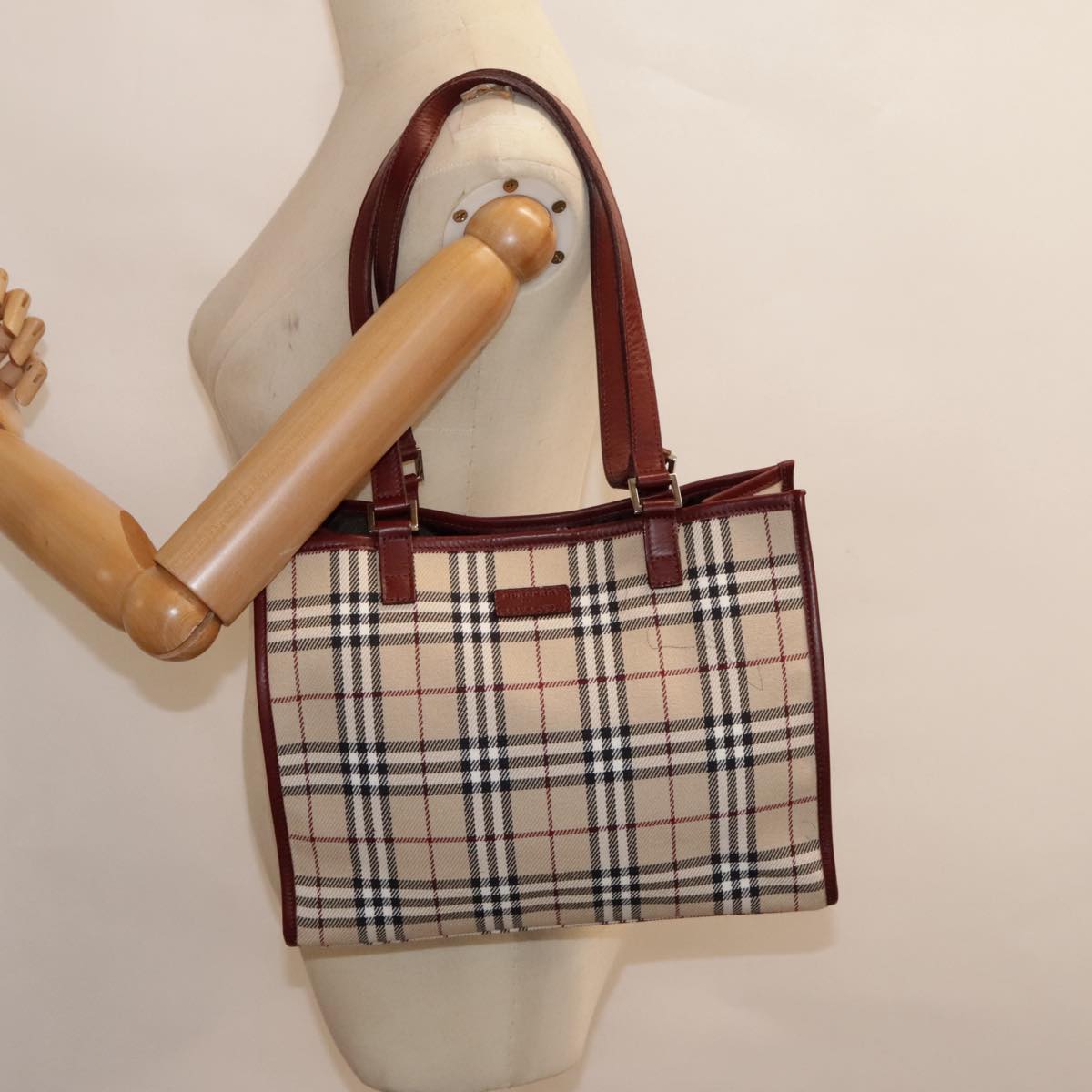 Burberry Nova Check Beige Canvas Tote Bag (Pre-Owned)