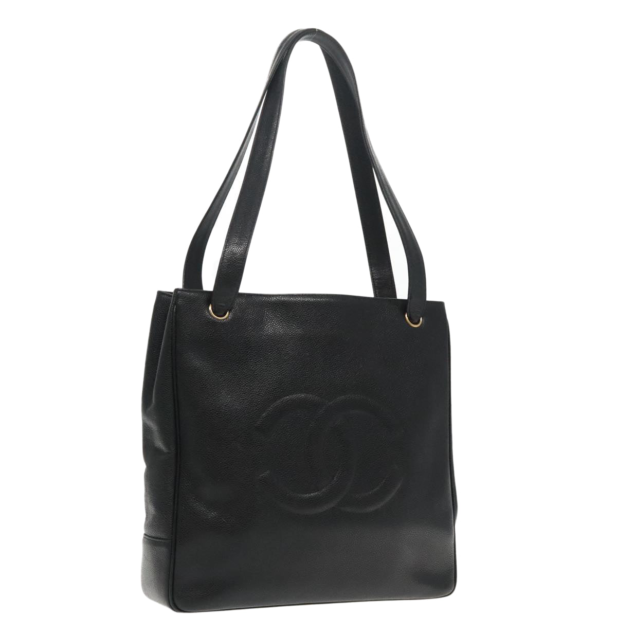 Chanel Logo Cc Black Leather Tote Bag (Pre-Owned)