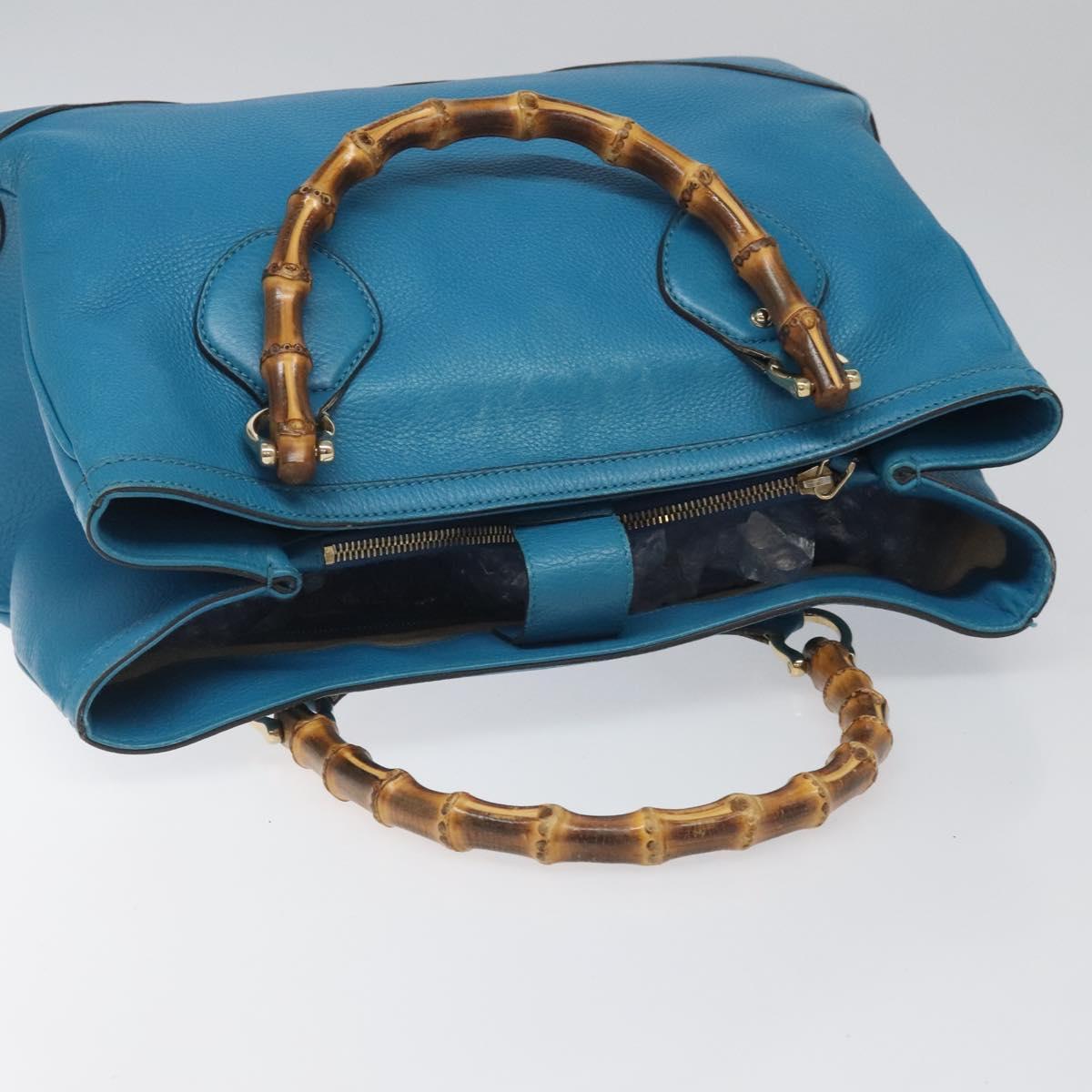 Gucci Bamboo Blue Leather Handbag (Pre-Owned)