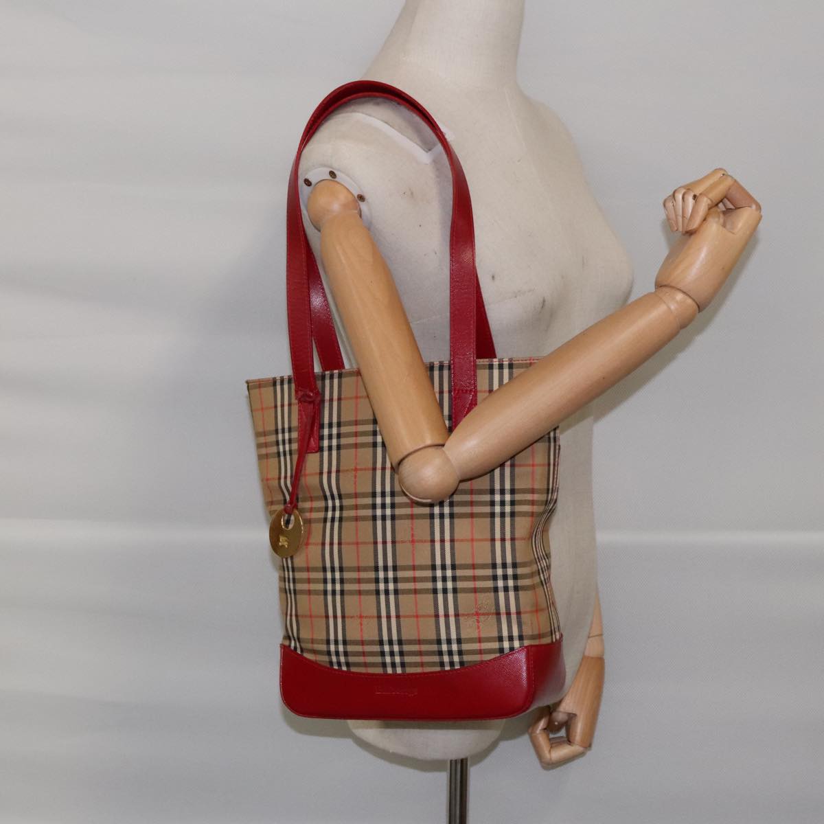 Burberry Nova Check Beige Canvas Shoulder Bag (Pre-Owned)