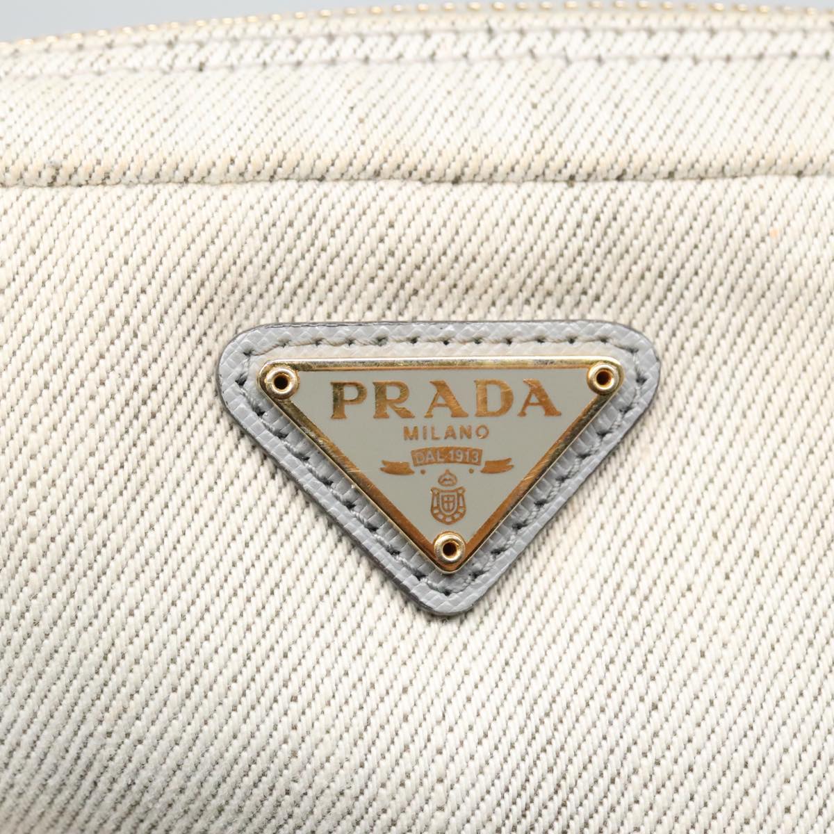Prada Triangle Logo Beige Denim - Jeans Clutch Bag (Pre-Owned)