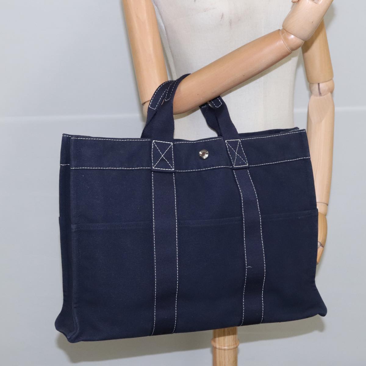 Hermès Herline Navy Canvas Tote Bag (Pre-Owned)