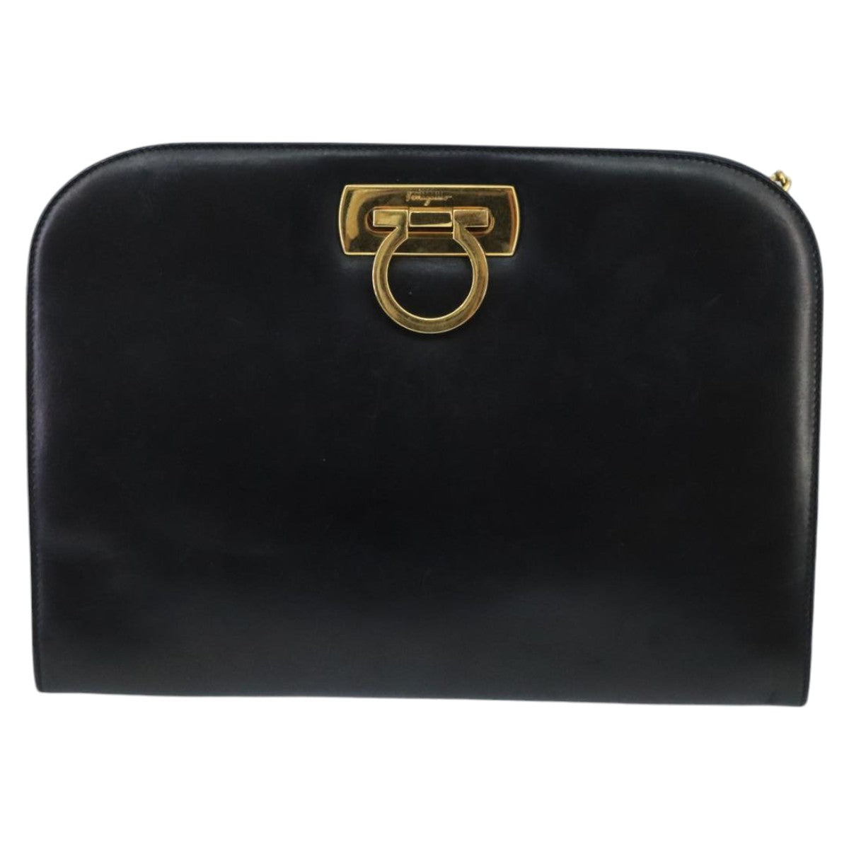 Salvatore Ferragamo Gancini Black Leather Shoulder Bag (Pre-Owned)