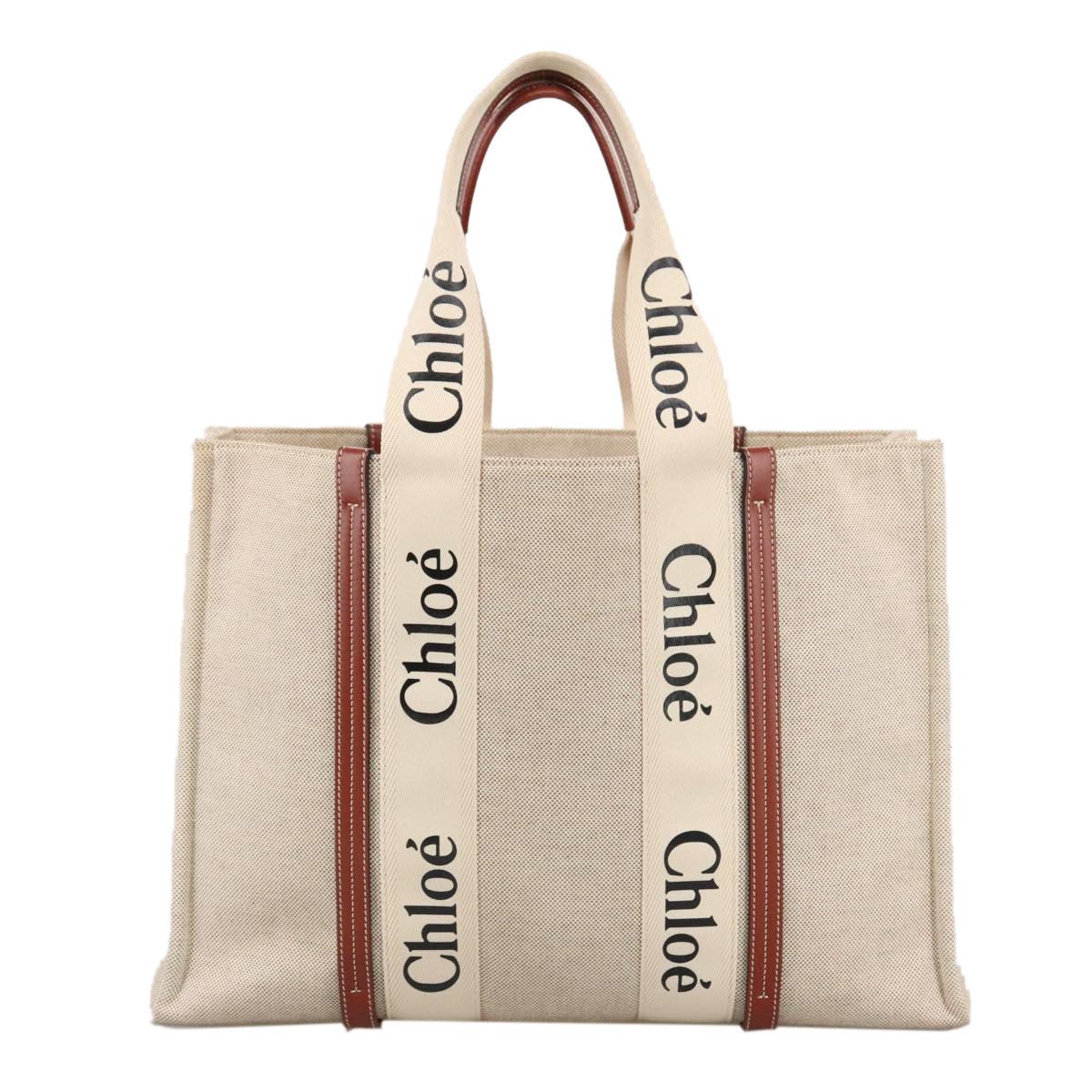 Chloé Woody Beige Canvas Tote Bag (Pre-Owned)