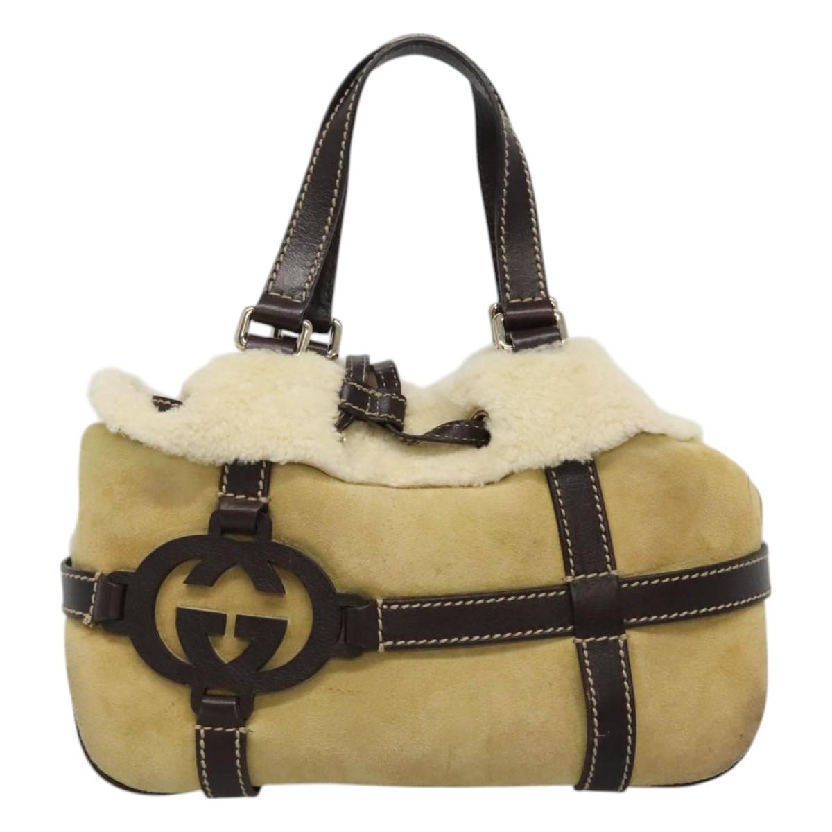 Gucci Bamboo Beige Suede Shoulder Bag (Pre-Owned)