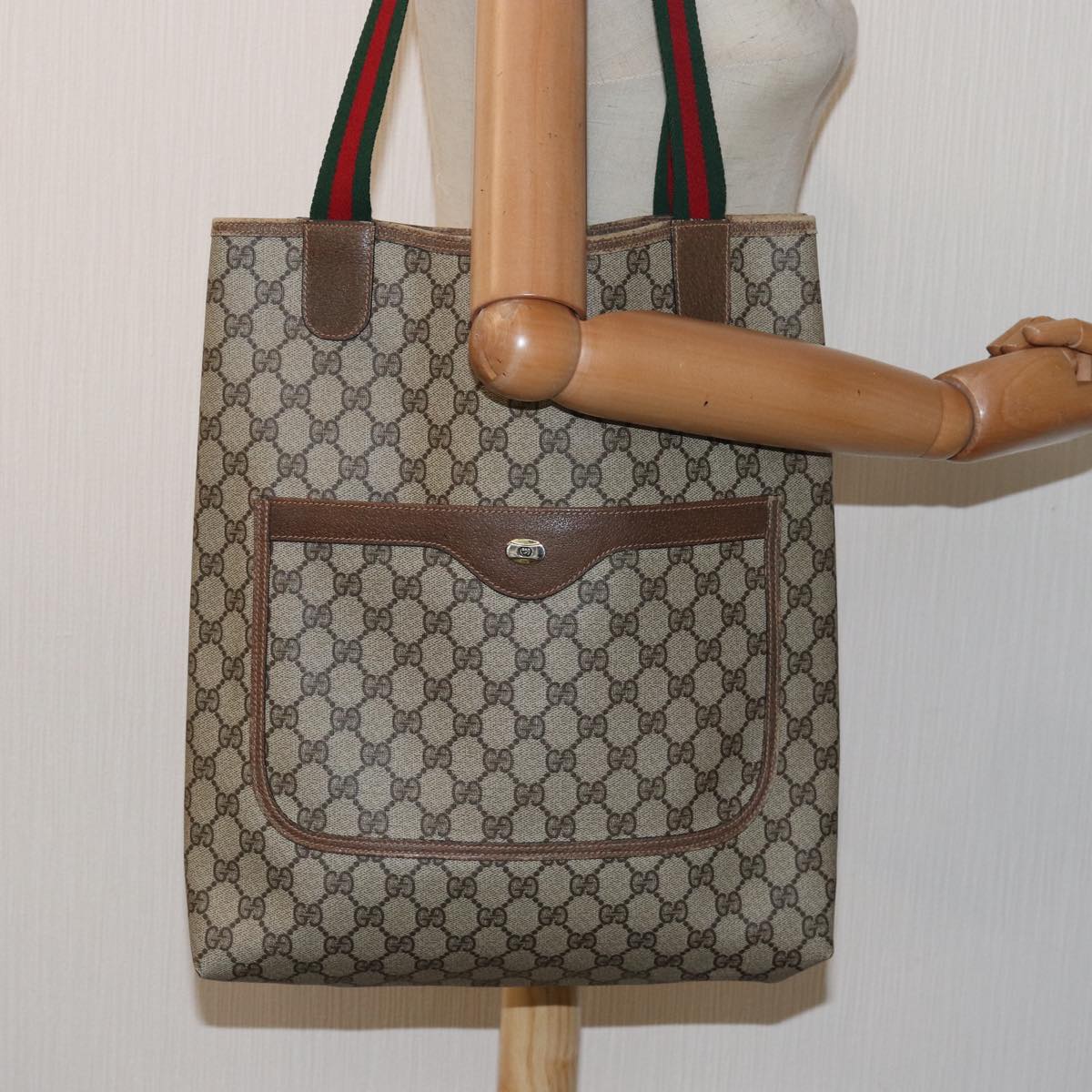 Gucci Sherry Beige Canvas Tote Bag (Pre-Owned)