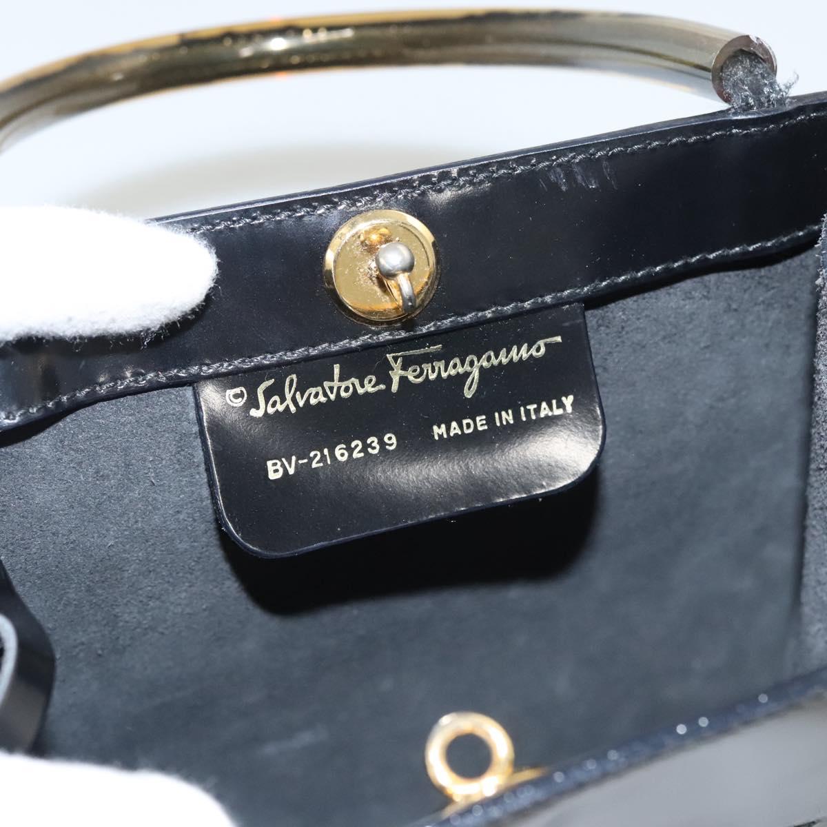 Salvatore Ferragamo Wanda Black Patent Leather Handbag (Pre-Owned)