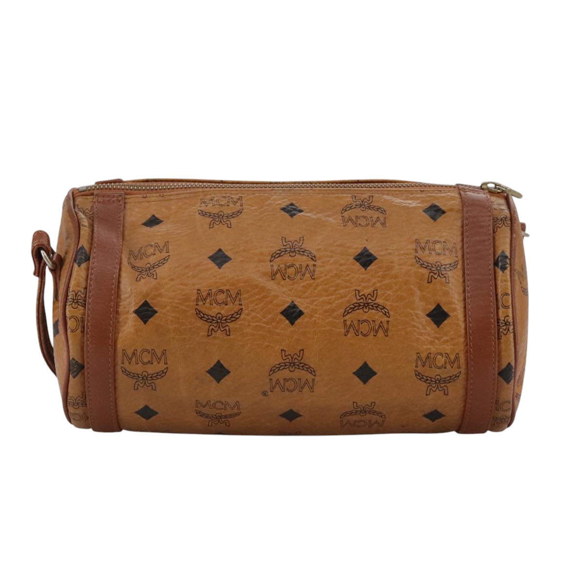 MCM Visetos Brown Leather Shoulder Bag (Pre-Owned)