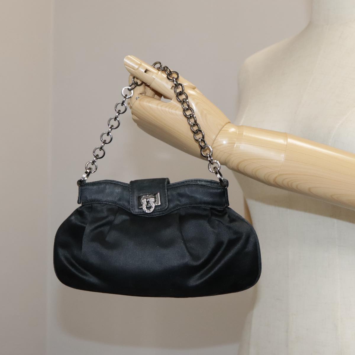Salvatore Ferragamo Gancini Black Silk Clutch Bag (Pre-Owned)