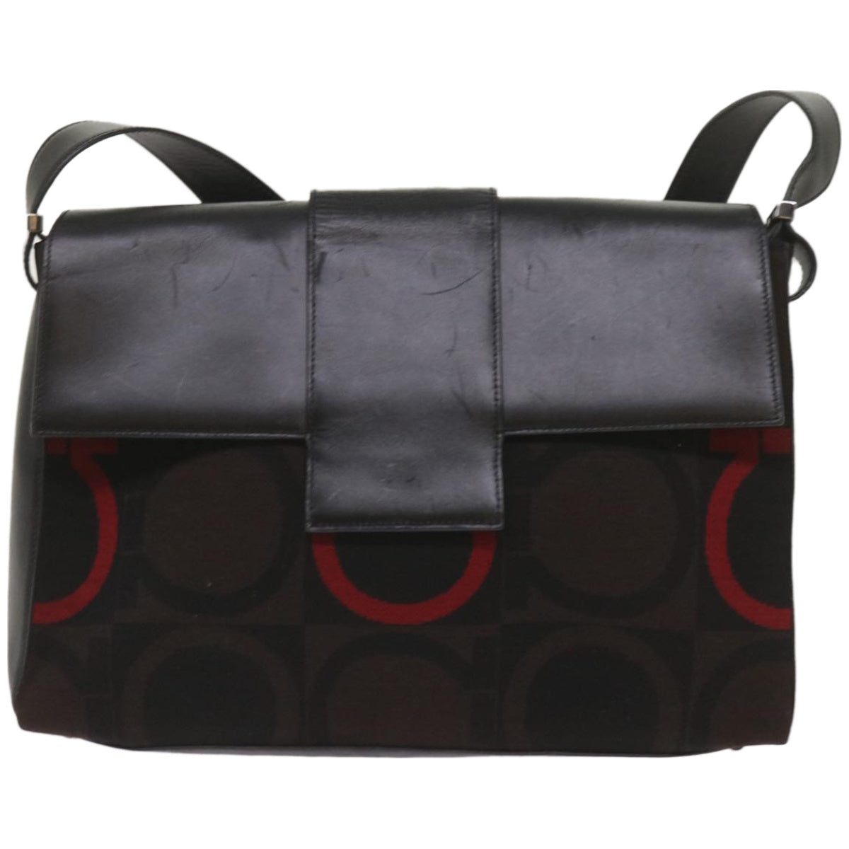 Salvatore Ferragamo Gancini Black Canvas Shoulder Bag (Pre-Owned)