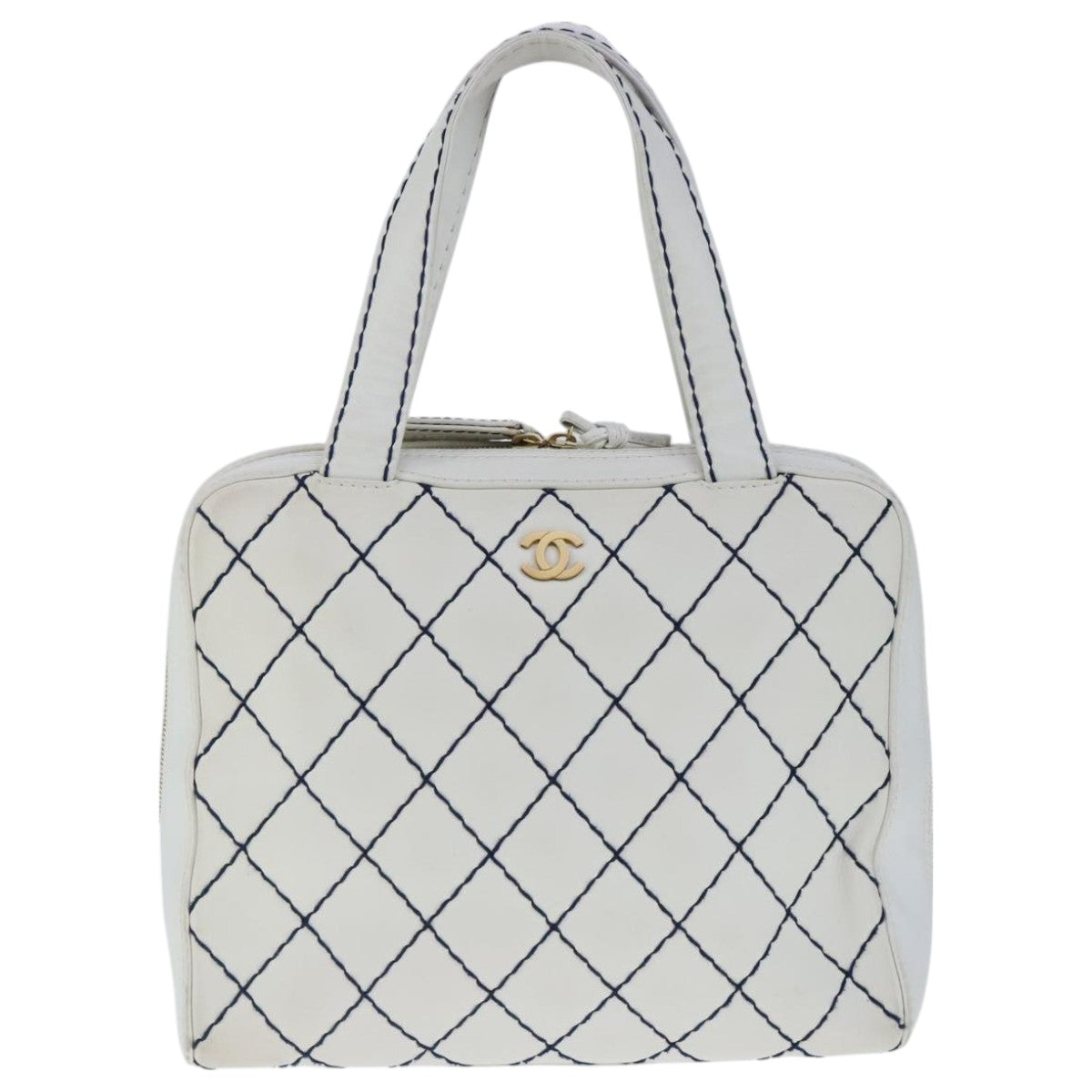 Chanel Wild Stitch White Leather Tote Bag (Pre-Owned)
