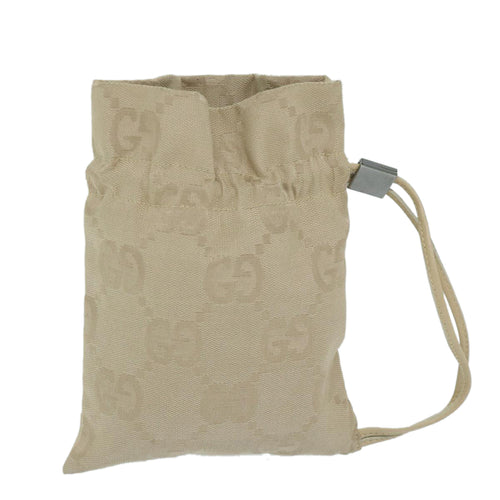Gucci Drawstring Beige Canvas Clutch Bag (Pre-Owned)