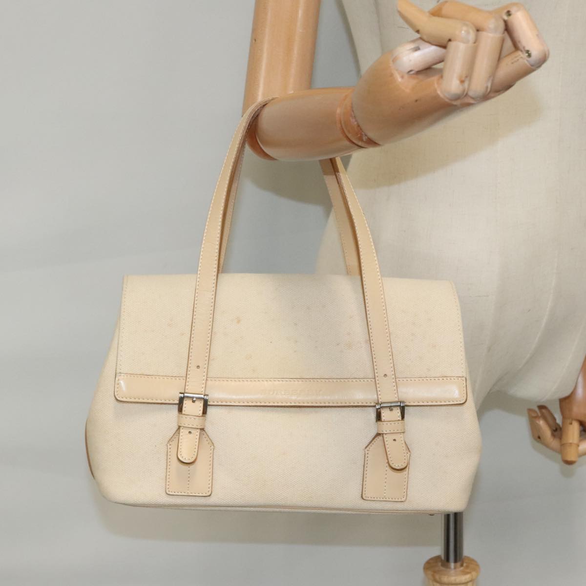 Burberry Nova Check Beige Canvas Handbag (Pre-Owned)