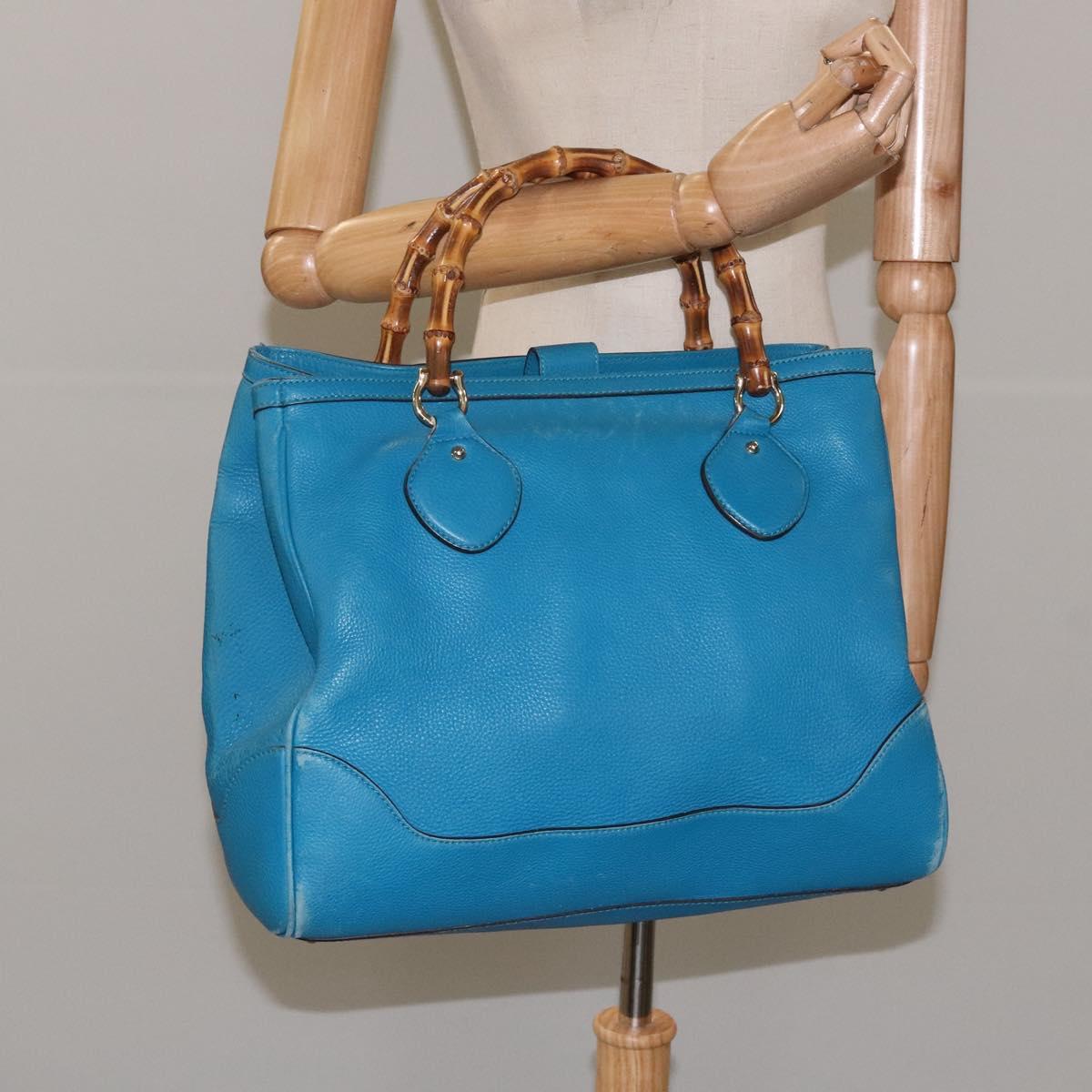 Gucci Bamboo Blue Leather Handbag (Pre-Owned)