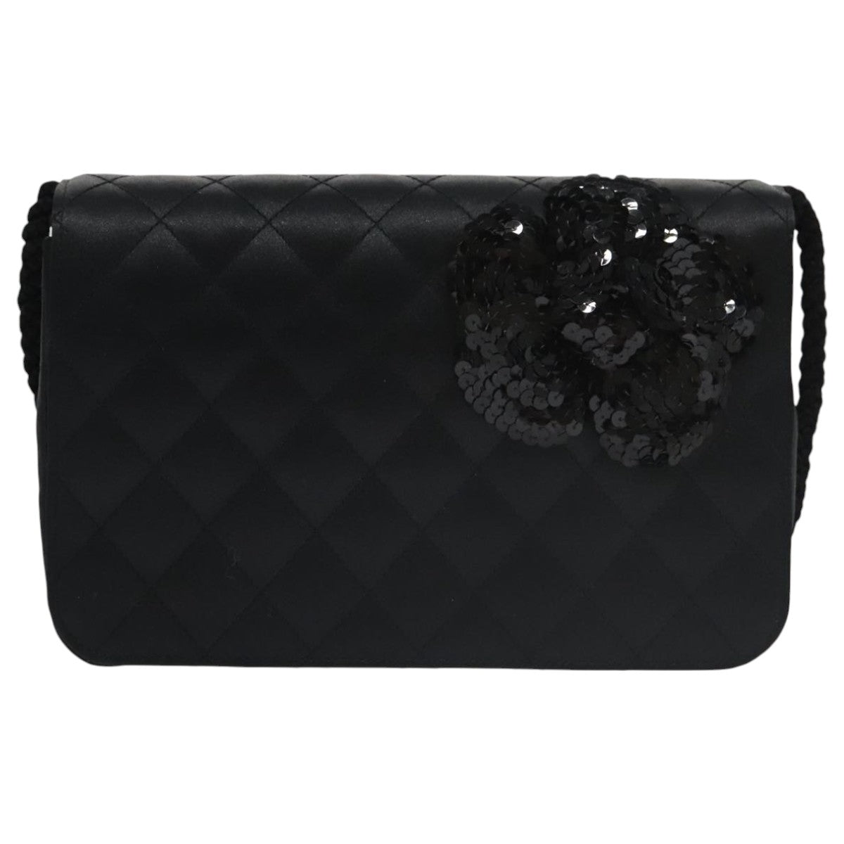 Chanel Camellia Black Silk Shoulder Bag (Pre-Owned)