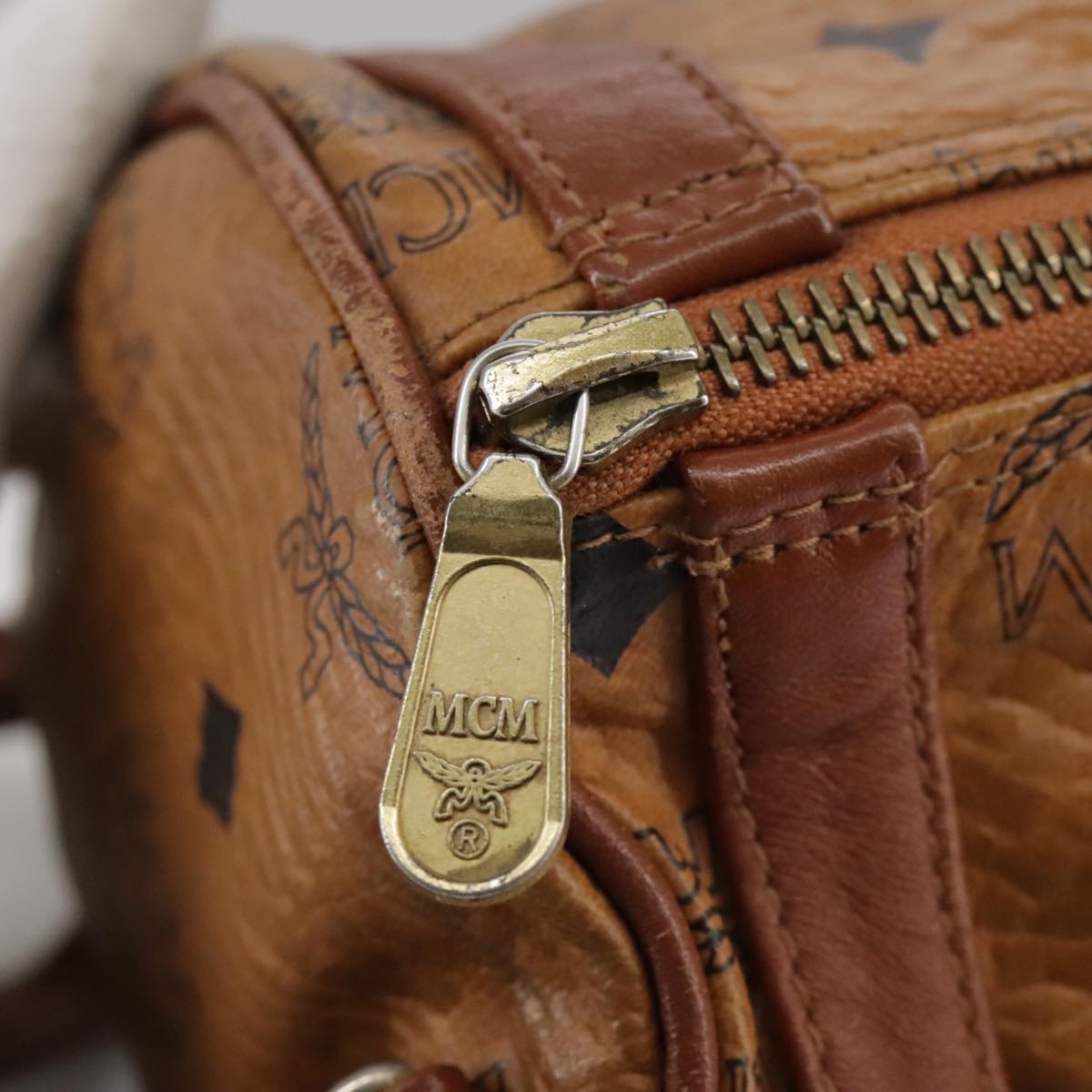 MCM Visetos Brown Leather Shoulder Bag (Pre-Owned)