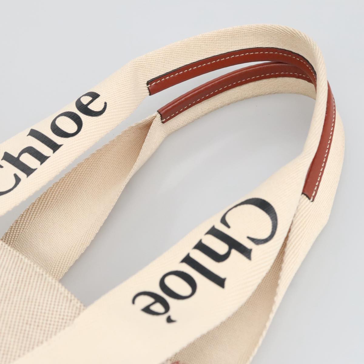 Chloé Woody Beige Canvas Tote Bag (Pre-Owned)