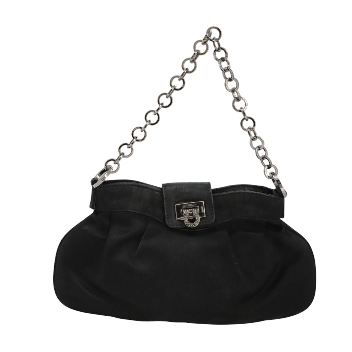 Salvatore Ferragamo Gancini Black Silk Clutch Bag (Pre-Owned)