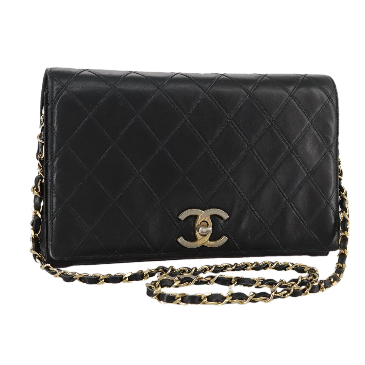 Chanel Single Flap Black Leather Shoulder Bag (Pre-Owned)