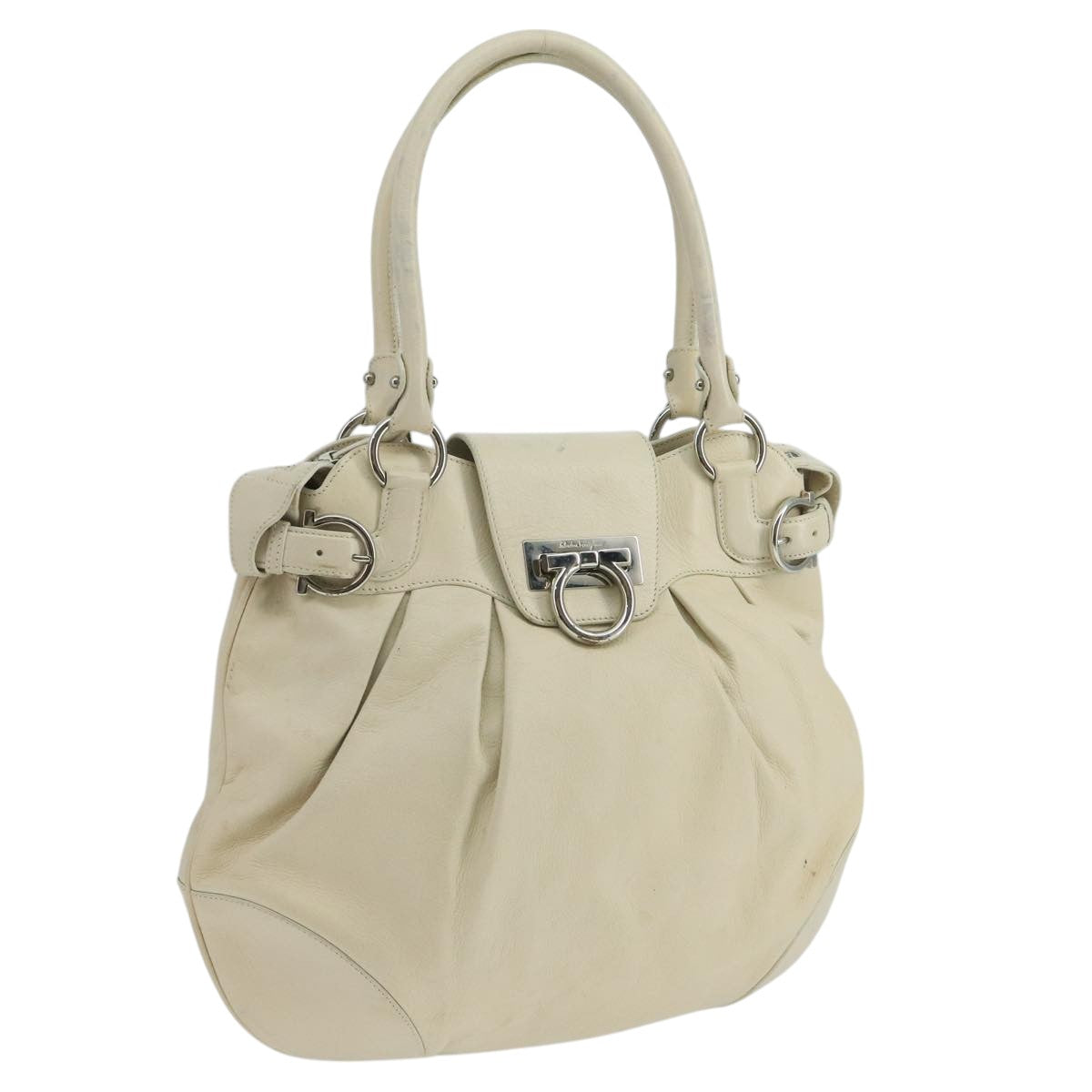 Salvatore Ferragamo Gancini White Leather Handbag (Pre-Owned)