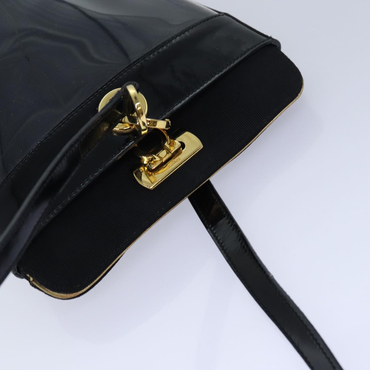 Salvatore Ferragamo Gancini Black Vinyl Shoulder Bag (Pre-Owned)