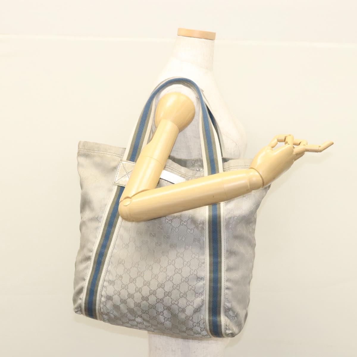 Gucci Sherry Silver Canvas Tote Bag (Pre-Owned)