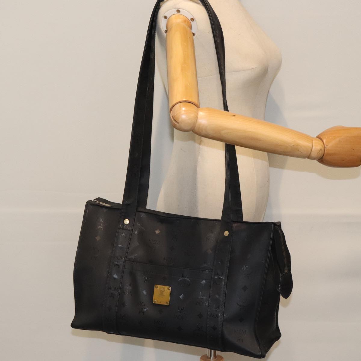MCM Stark Visetos Black Leather Tote Bag (Pre-Owned)