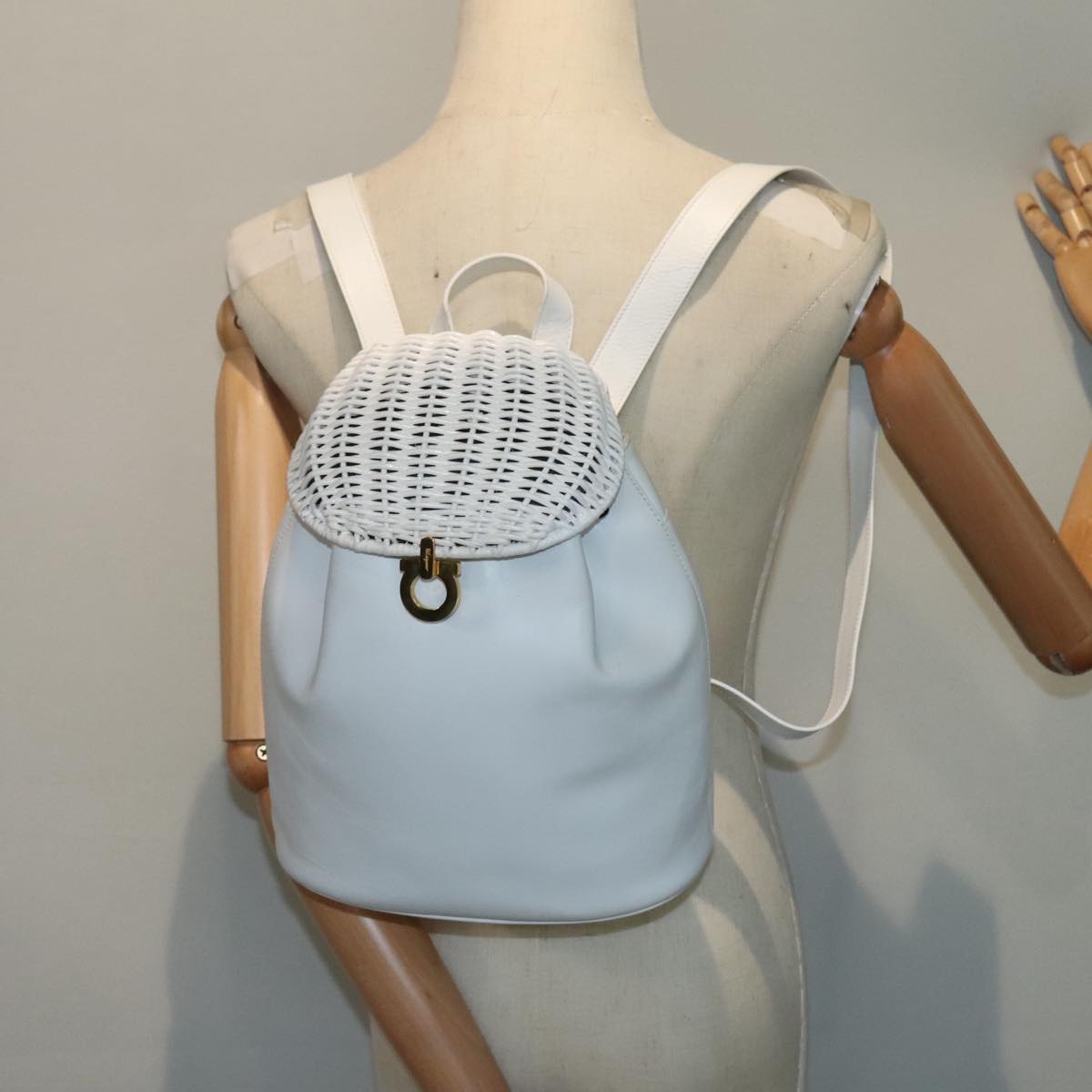 Salvatore Ferragamo White Leather Backpack Bag (Pre-Owned)