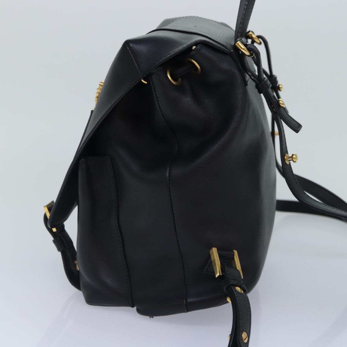 Versace Virtus Black Leather Backpack Bag (Pre-Owned)