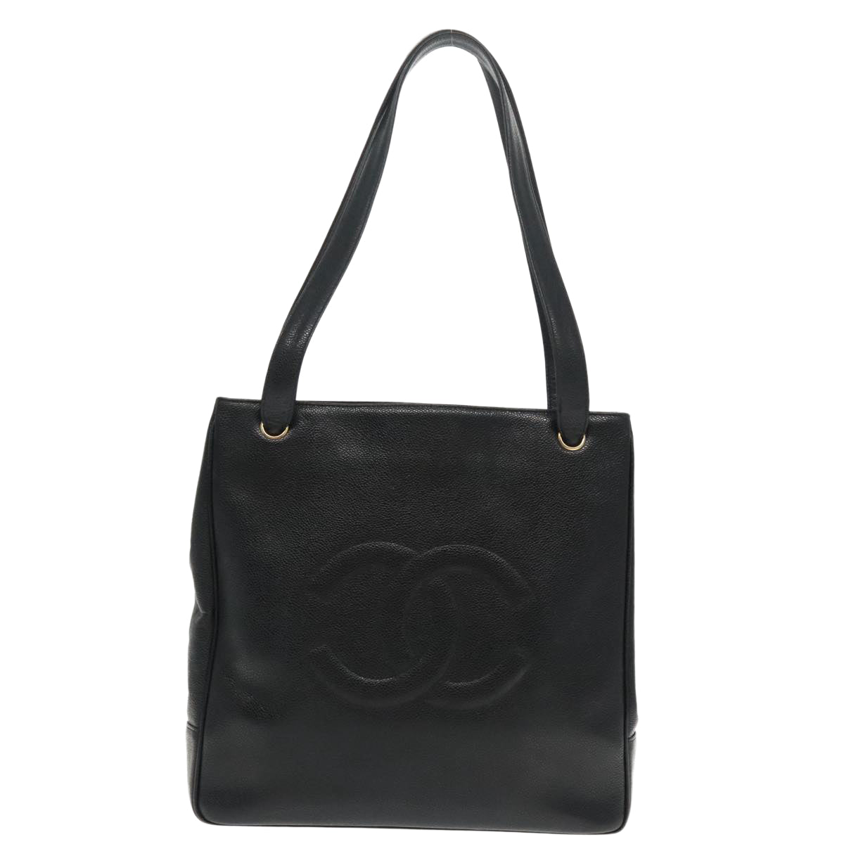 Chanel Logo Cc Black Leather Tote Bag (Pre-Owned)