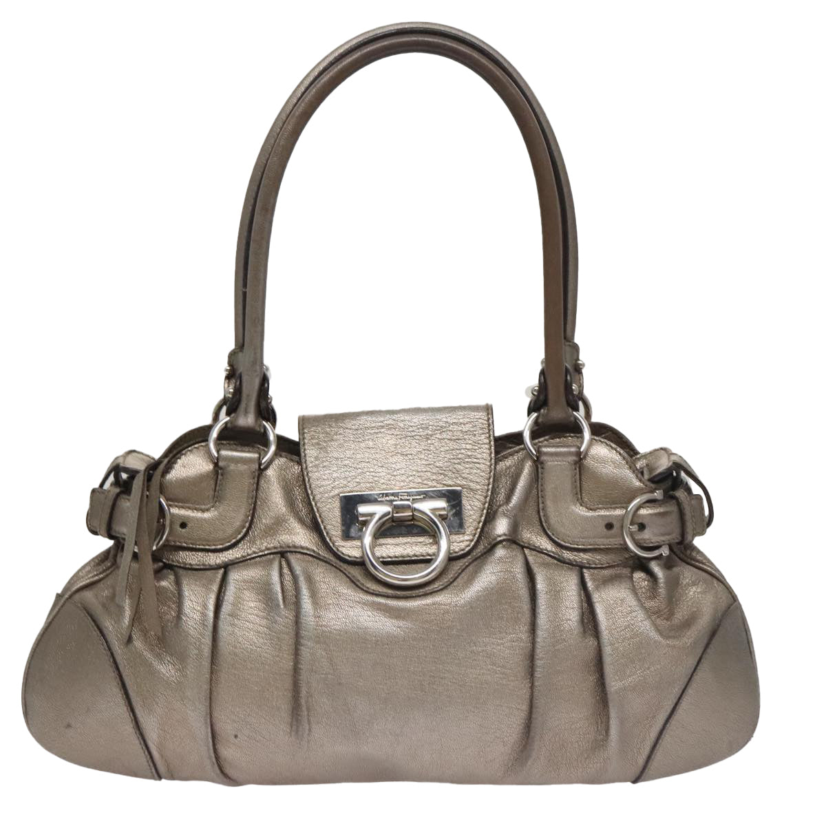 Salvatore Ferragamo Gancini Silver Leather Shoulder Bag (Pre-Owned)