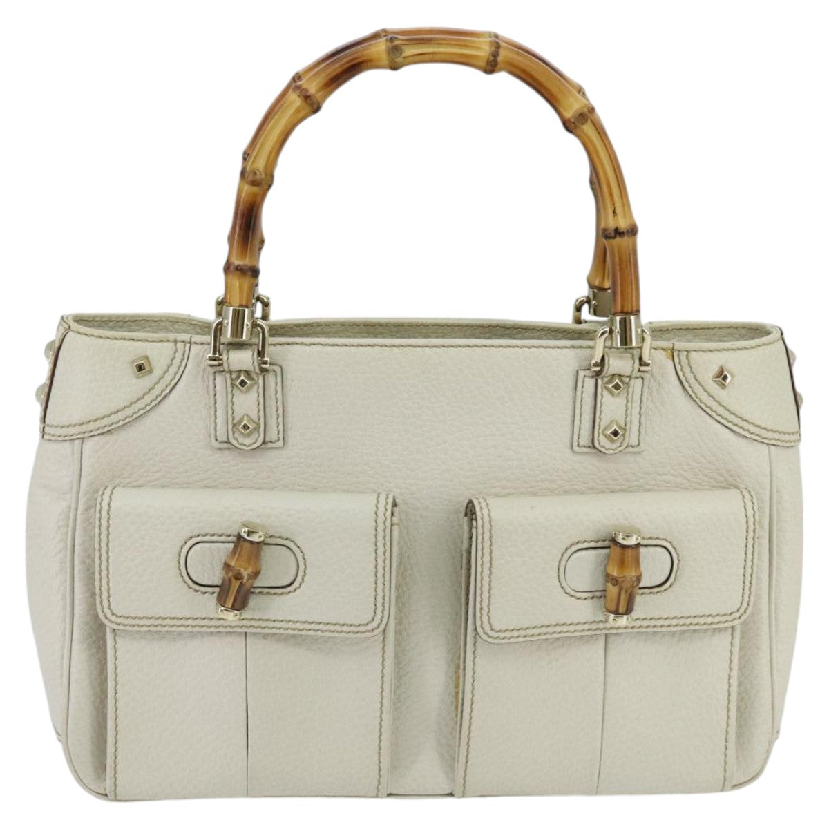 Gucci Bamboo White Leather Handbag (Pre-Owned)