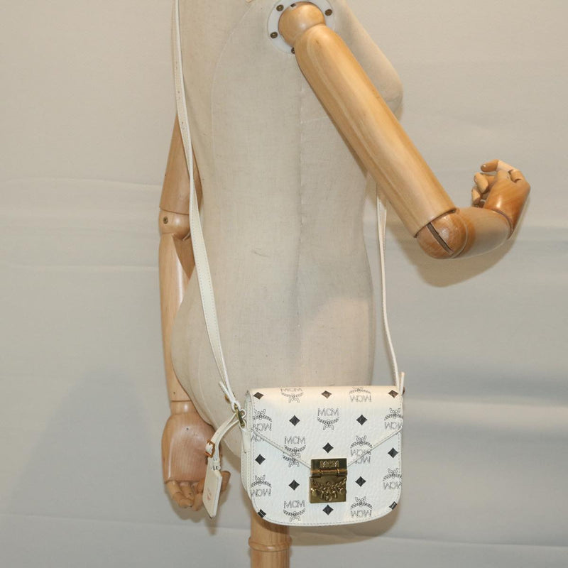MCM Visetos White Canvas Shoulder Bag (Pre-Owned)