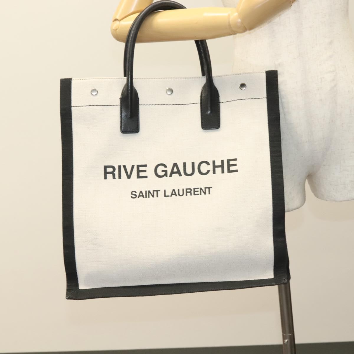 Saint Laurent Rive Gauche White Canvas, Leather Handbag (Pre-Owned)