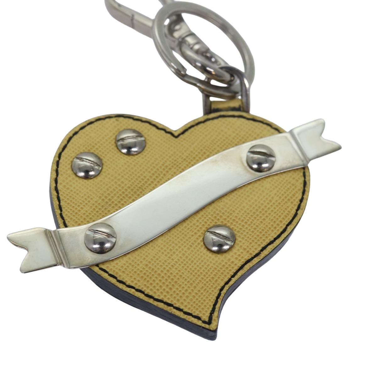 Prada Charm Logo Key Ring Saffiano Leather Yellow Leather Accessory (Pre-Owned)