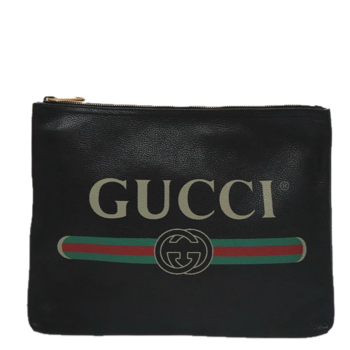 Gucci Imprime Black Leather Clutch Bag (Pre-Owned)